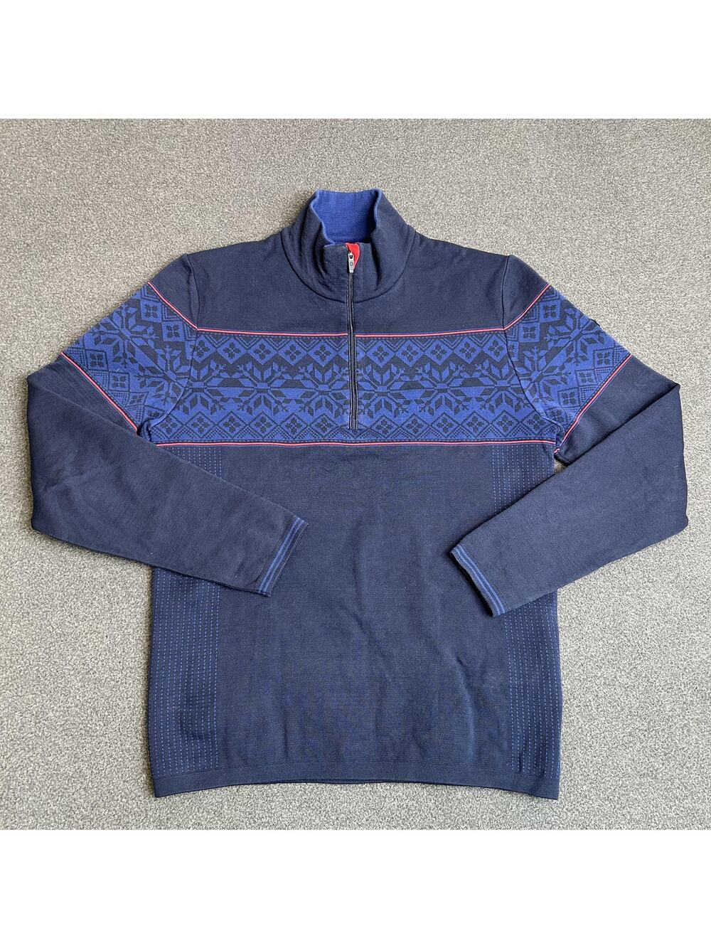 Newland Sweater Mens Medium Blue 1/4 Zip Mock Neck Pullover Fair Isle Ski Knit